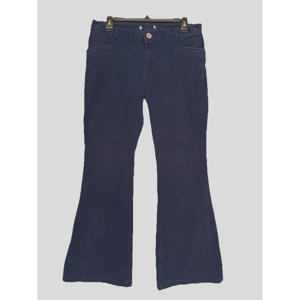 Womens CATO Size 8 Navy Blue Corduroy Pants Flare Leg Mid Rise 32” Inseam